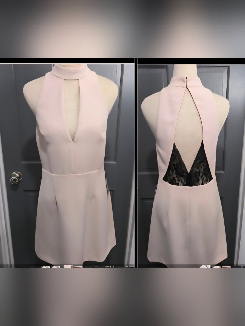 Blush Pink Dress Black Lace Back Panels